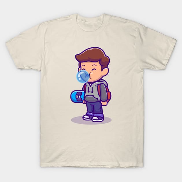 Cute Skater Boy Blowing Candy Bubble T-Shirt by Catalyst Labs